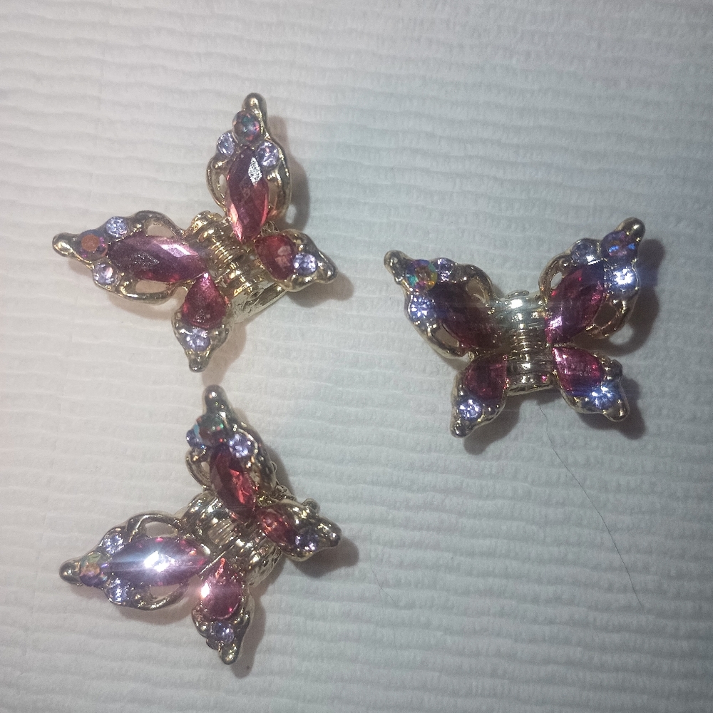 Butterfly Claw Hair Clip,Pink Rhinestone